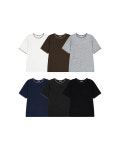 Rice Stitch Crop Knit, 남자 여름 시원한 기본 크롭 머슬핏 스티치 디테일 반팔 라운드넥 니트 : 프롬투미