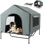 Dog House Outdoor 43 Tall 3-in-1 Elevated Dog Bed with Roof & 4-Side Breathable Mesh Windows Dog She : 돌체셈프레