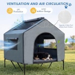 Dog House Outdoor 43 Tall 3-in-1 Elevated Dog Bed with Roof & 4-Side Breathable Mesh Windows Dog She : 돌체셈프레
