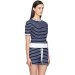 톰브라운 네이비 스트라이프 허니콤 골지 티셔츠 FJS228A-J0268 927 Navy/White : 어도어럭스