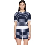 톰브라운 네이비 스트라이프 허니콤 골지 티셔츠 FJS228A-J0268 927 Navy/White : 어도어럭스