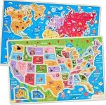 몬테소리 우드 퍼즐 USA 주 수도 세계 대양 4-6세 유아용 : 은유1