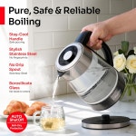 뮬러 래피드 끓이기 전기차 주전자 1.8L – 붕규산염 유리 & 스테인리스 스틸 BPA 프리 온수 보일러 LED 조명 자동 차단 건식 보호 고속 온수기... 