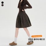여성 스커트 가을꽃무늬 기모 모직 하이웨이스트 슬림 A라인 미드스커트 우 기본, 2. 블랙, M : 뚜떼르14호점