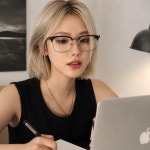 하금테 반뿔테 안경 청광차단 도수없는 보안경 패션 사무용 작업용 블루 : 수수월드랜드