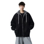 EAMT 남성 점퍼 가을 캐주얼 재킷레트로 PU가죽 가짜 투피스 후드 2. HHR - G2708카키, 3XL : 응암마트16