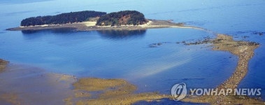무창포해수욕장에서 석대도 사이 갈라진 바닷길