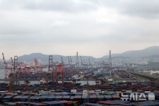사상 첫 월 수출 800억 달러 돌파…컨테이너 쌓인 부산항