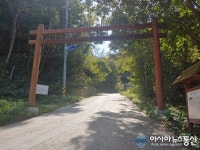 울릉 홍문동 입구에 서 있는 '홍살문'