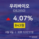 우리앤드세은기술주 | 우리바이오주식종목 9일 현재 843원