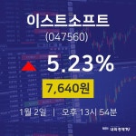 1월 2일 이스트소프트 주식현재가 7640원 5.23%