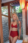 기본 셔링 하이웨스트 비키니 - 와인 : 프로젝트23