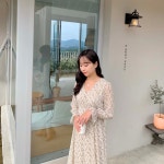 세일상품 날씬핏 쉬폰 스모크 플라워 롱원피스 : 공블비