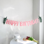 케이파티 해피벌스데이 나뭇잎 리프 생일 파티 가랜드 (블랙, 핑크, 브라운) : 케이파티