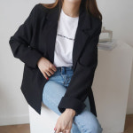 데일리 블랙 여성자켓 캐주얼 카브라소매 봄 가을 간절기 오피스룩 하객룩 심플 베이직 : 블루 레몬