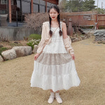 롤리 캉캉 롱스커트 체크 레이스 밴딩 치마 모리걸 : 트윈즈영