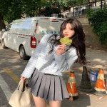 심플 트위드 재킷 페어 레이디 쇼트 초가을 여성 탑스 올매치 자켓 : 프롬성수