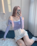 쫙붙 흘러내림X 팔 트임 오프숄더 크롭 긴팔 티 슬림 섹시 글램 레이어드 어깨 댄스복 : 효미르