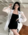 2컬러 루즈핏셔츠+나시원피스 섹시글램 투피스 셔츠 셔링원피스 여친룩 미시룩 : 키스리