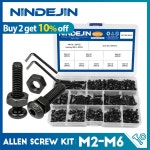 NINDEJIN 육각 육각 소켓 버튼 헤드 나사 너트 탄소강 m2 m2.5 m3 m4 m5 m6 알렌 둥근 머리 나사 세트, 볼트 및 너트 세트...