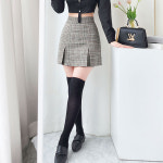하이웨스트 체크 플리츠 세미 A라인 미니 스커트 히어 : 아비엘르샵