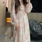 하이엔드 플라워 퍼프슬리브 쉬폰 여성원피스 : 럭스블리