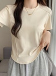 에이비문 여성 라운드 데일리 무지 핀탁 티셔츠 : 에이비문샵