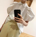 달옷 pharm | 블라우스 볼륨 소매 퍼프 카라 반팔 데일리 : 달옷