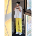 와이드 핑크 힙합바지 파스텔 팬츠 남성용 민트 옐로우 : 언니네 사진관