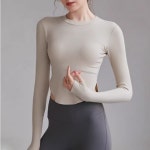 골지 라운드 브라탑 슬리브 요가 필라테스 크롭 티셔츠 커버업 긴팔 브라탑 필라테스복 : 블루베리아웃핏