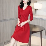 80kg까지! 라운드 플레어 랩 브이넥 7부 여성 원피스 : 닝동무역 유한회사