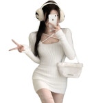 랩 앙고라 가슴트임 랩 가을 겨울 숏 니트 원피스 -와인색 화이트 블랙 77까지 : 닝동무역 유한회사