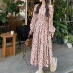 라즈엘 스트랩 A라인 플라워 퍼프 플레어원피스 골덴원피스 코듀로이롱원피스 : 홀리그램