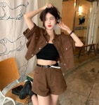 캐주얼 반팔 데님 패션 정장 여성 여름 반바지 투피스 세트 : 해외 구매대행 찍구몰