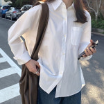 베이직 카라 포켓 루즈핏 화이트 셔츠 : 하프어마일