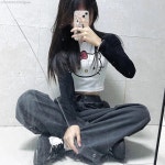 산리오 헬로 키티 래글런 긴팔 크롭탑, 만화 패션, 스트리트웨어, 긴팔 티셔츠, 슬림, 짧은 티, Y2k : 아크콥