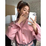 여성 셔츠 핑크 블라우스 여자 남방 오버핏 간절기 긴팔 오피스룩 여름 출근룩 봄 : 해외마켓스토어