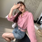 여성 셔츠 핑크 블라우스 여자 남방 오버핏 간절기 긴팔 오피스룩 여름 출근룩 봄 : 해외마켓스토어