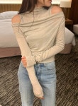 투웨이 반폴라 나시 레이어드 오프숄더 세트 드레이핑 셔링 긴팔 기본 티셔츠(3color) : 클로채
