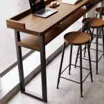 원목홈바테이블 창가 폭좁은우드슬랩 사이드 테이블 180x40x105cm 두께 5cm 의자 3개 : 본 배송대행