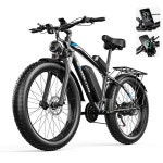 젠바이코 26인치 성인용 E 바이크, 37MPH 피크 1500W/2000W 팻 타이어 전기 48V 17.5AH 840WH 배터리, 80마일 21단 기어 바이크 : 엘루미오