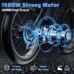 젠바이코 26인치 성인용 E 바이크, 37MPH 피크 1500W/2000W 팻 타이어 전기 48V 17.5AH 840WH 배터리, 80마일 21단 기어 바이크 : 엘루미오