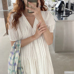 모니카 세로 핀턱 버튼 롱 원피스 3color 제이플로우 린넨 여름 루즈핏 주름 브이넥 : 제이플로우