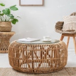 사이드테이블 스툴 라탄 일본식 거실 등나무 큰 커피 테이블 85xH38 cm 차림새 : 직구마켓1호점