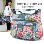 엄마가방 할머니크로스백 천 여성 마실 무지 중년 핸드폰 나일론 가벼운 꽃무늬 경량 가방 : 상호명 글로벌챌린2