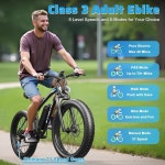 젠바이코 26인치 성인용 E 바이크, 37MPH 피크 1500W/2000W 팻 타이어 전기 48V 17.5AH 840WH 배터리, 80마일 21단 기어 바이크 : 엘루미오