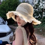 러블리 밀짚 라피아햇 레이스 턱끈 여성왕골모자 : 슈퍼상점