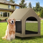 PETSFIT 도그 하우스 야외, 내구성이 뛰어난 PVC 캐노피가 있는 업그레이드된 쉘터, 통기성 메쉬 창문 및 선쉐이드, 보호 가능한 캐링 케이스가...