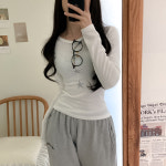 카페스타핏(CAFESTARFIT) | 44사이즈 미니멀 슬림핏 스타 자수 긴팔티셔츠 롱슬리브 4colors : 옷카페 작은방