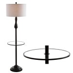 조나단 YJYL3057A 레인 60인치 금속/유리 LED 사이드 테이블 및 플로어 램프 전통, 침실, 거실, 사무실, 독서실, 오일 러빙 브론즈용 전환형...